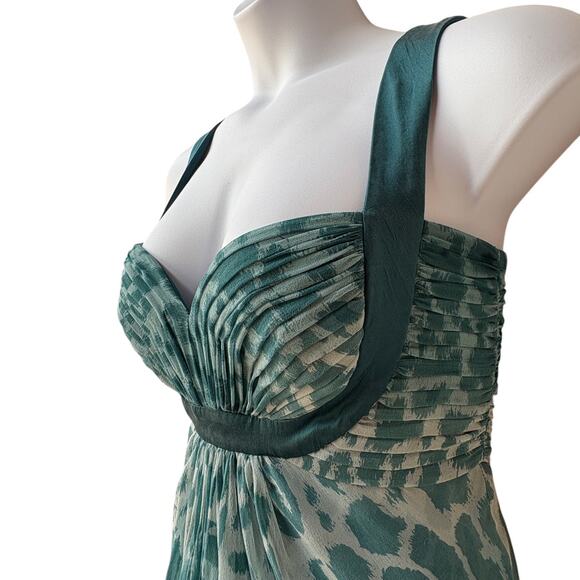 Tadashi Collection Teal Silk Ombre Leopard Maxi Dress with Satin Trim size 10 - Picture 8 of 16